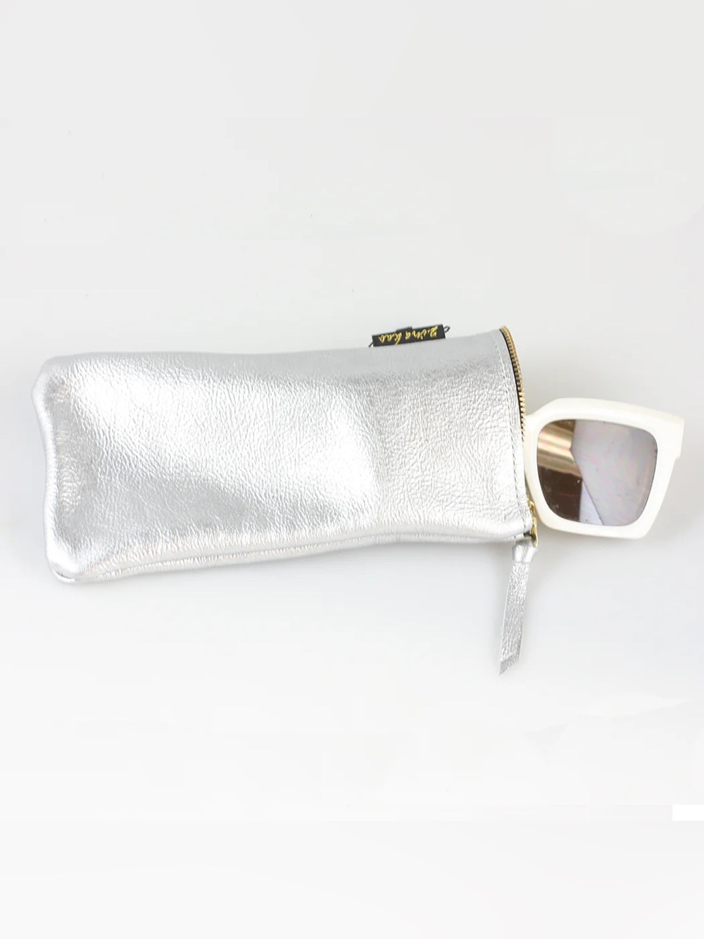 Zina Kao Silver Metallic Leather Eyeglass Sunglasses Case